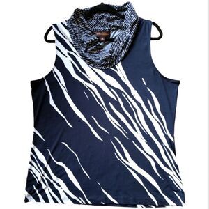 Dana Buchman Sleeveless Tunic Navy and White Marble Design Size XL